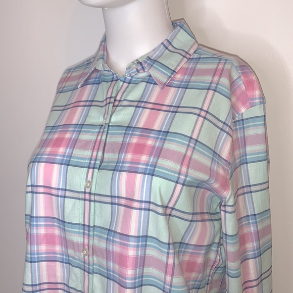 Southern Tide Hadley Pink & Blue Madras Plaid Button Up - Picture 5 of 16